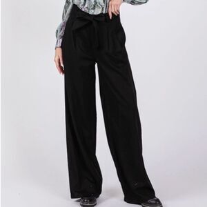 Wide Leg Black High Waisted Pleated Belted Pants Trendy Dressy Grunge Sage & Fig